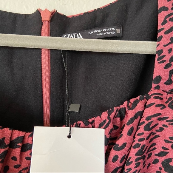 NWT Zara Pink Leopard Print Ruched Mini Dress XS - Picture 8 of 8